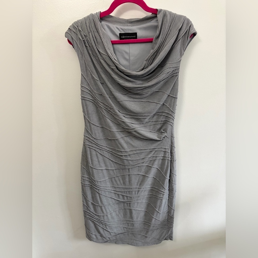 connected apparel Gray Draped Neck Midi Dress